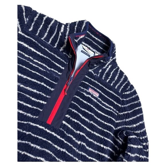 Vineyard Vines SHERPA The Shep Shirt Striped Fleece Blue Jacket Womens Medium - Picture 6 of 6